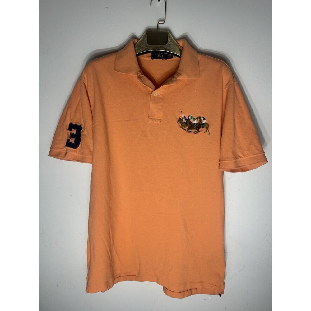 Polo Ralph Lauren Embroidered Triple Pony Polo Shirt Men's Large Orange Cotton